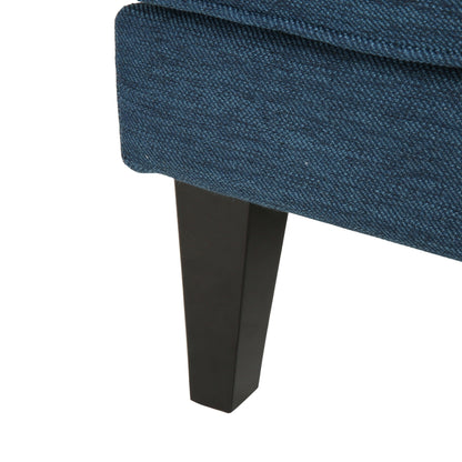 Canapé 3 places bleu en polyester de 86 pouces avec dossier capitonné, pieds en bois massif et assise à ressorts ensachés pour le salon