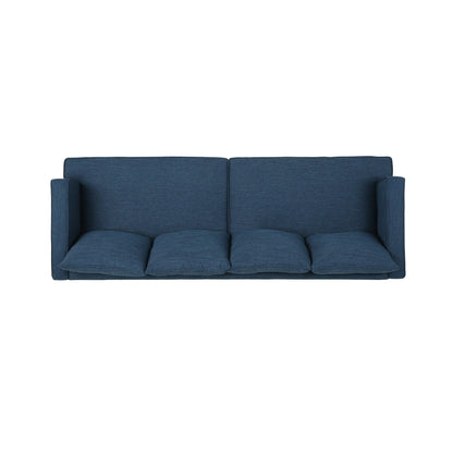Canapé 3 places bleu en tissu polyester de 86 pouces avec pieds en bois massif, dossier capitonné et assise à ressorts ensachés