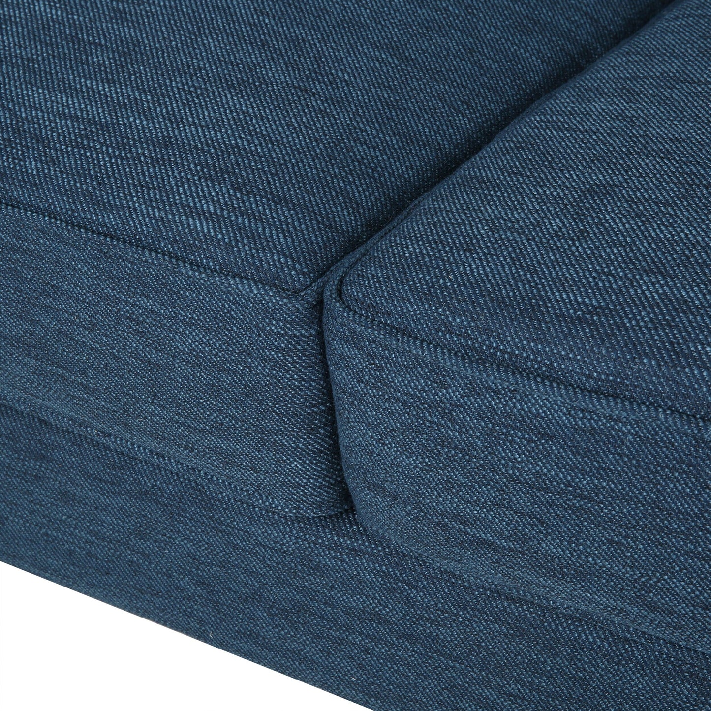 Canapé 3 places bleu en tissu polyester de 86 pouces avec pieds en bois massif, dossier capitonné et assise à ressorts ensachés