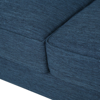 Canapé bleu en polyester de 86 pouces avec pieds en bois, dossier capitonné et sièges confortables à ressorts ensachés