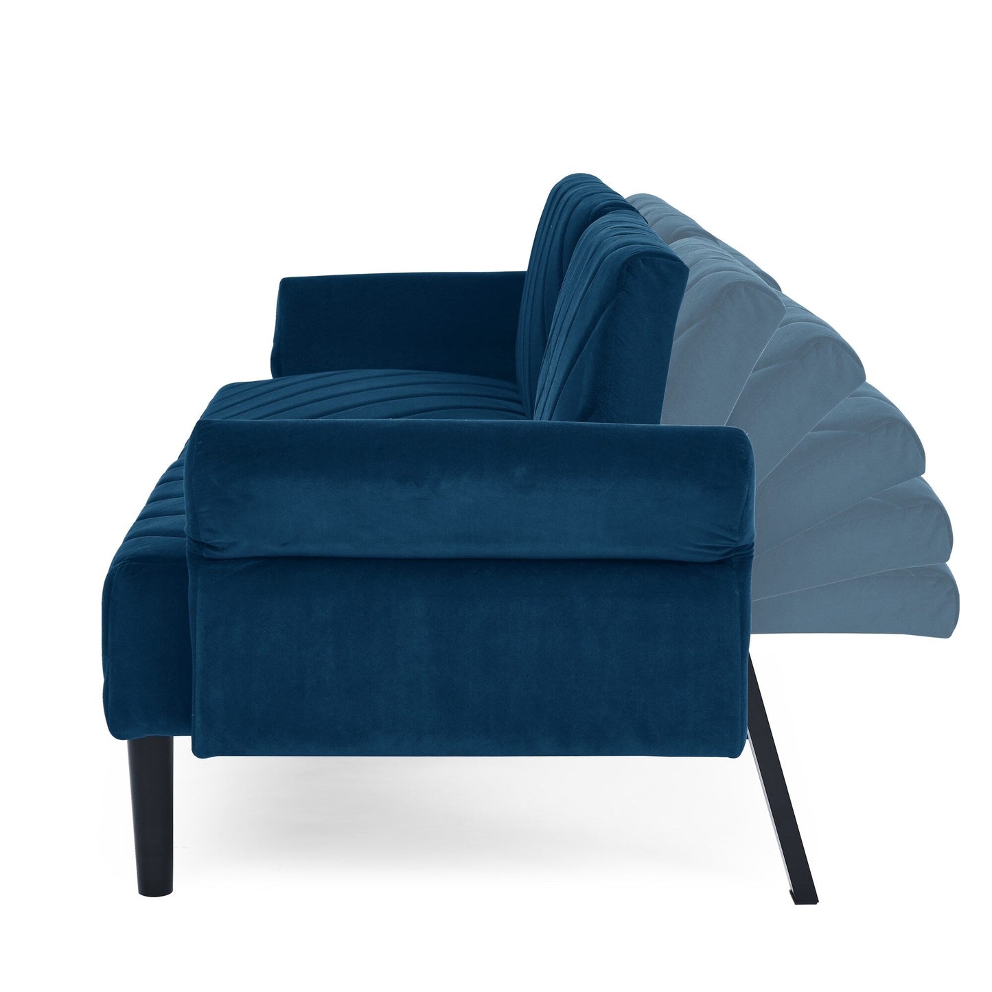 Canapé-lit futon convertible capitonné en velours bleu 87 avec accoudoirs réglables pour salon