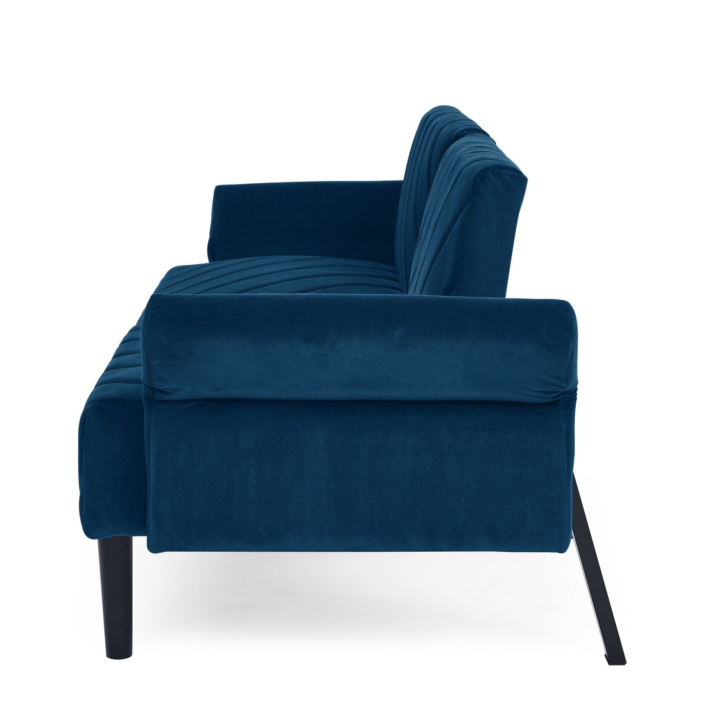 Canapé-lit futon convertible capitonné en velours bleu 87 avec accoudoirs réglables pour salon