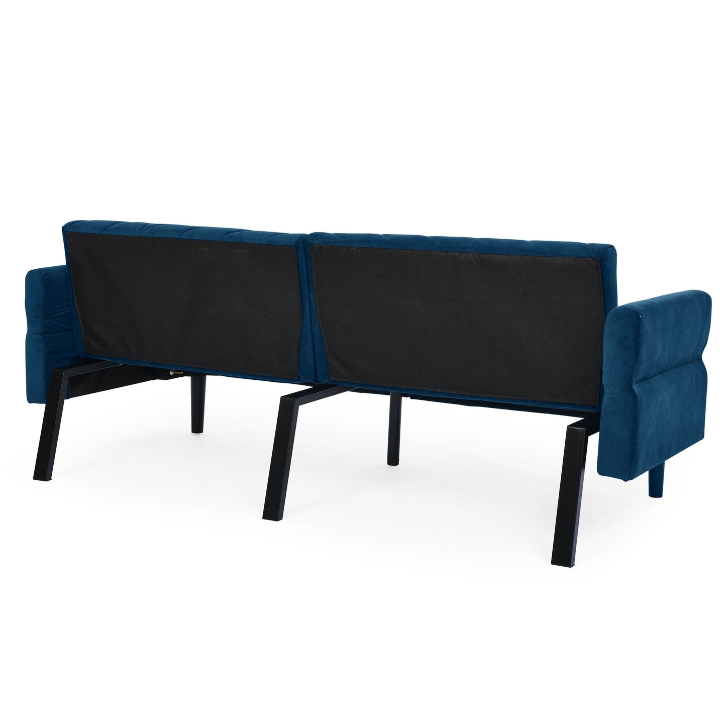 Canapé-lit futon convertible capitonné en velours bleu 87 avec accoudoirs réglables pour salon