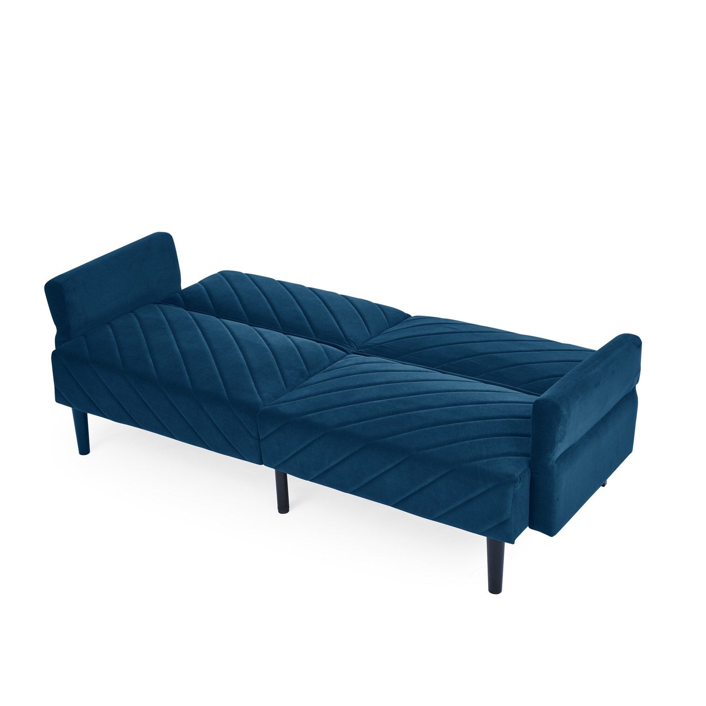 Canapé-lit futon convertible capitonné en velours bleu 87 avec accoudoirs réglables pour salon