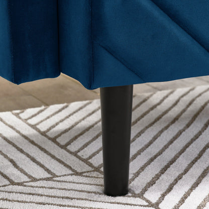 Canapé-lit futon convertible capitonné en velours bleu 87 avec accoudoirs réglables pour salon