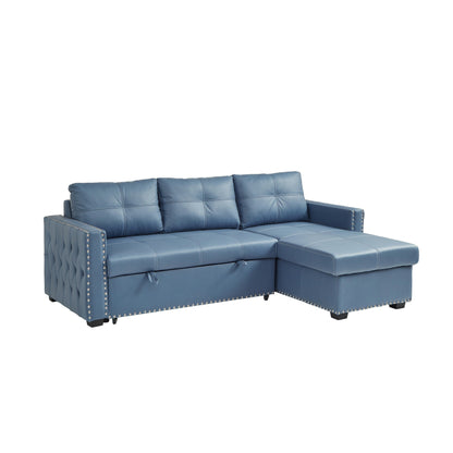 Canapé convertible bleu en microfibre de 88 pouces avec lit gigogne et méridienne de rangement