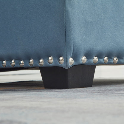 Canapé-lit convertible bleu en microfibre de 88 po avec méridienne de rangement