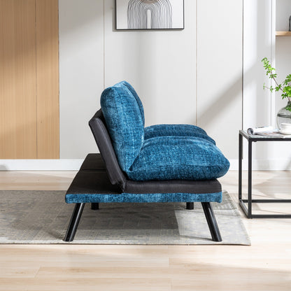 Canapé-lit futon convertible en chenille bleue