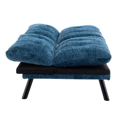 Canapé-lit futon convertible en chenille bleue