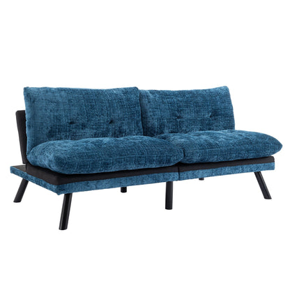 Canapé-lit futon convertible en chenille bleue