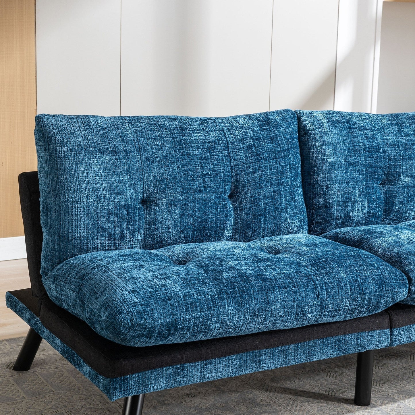 Canapé-lit futon convertible en chenille bleue
