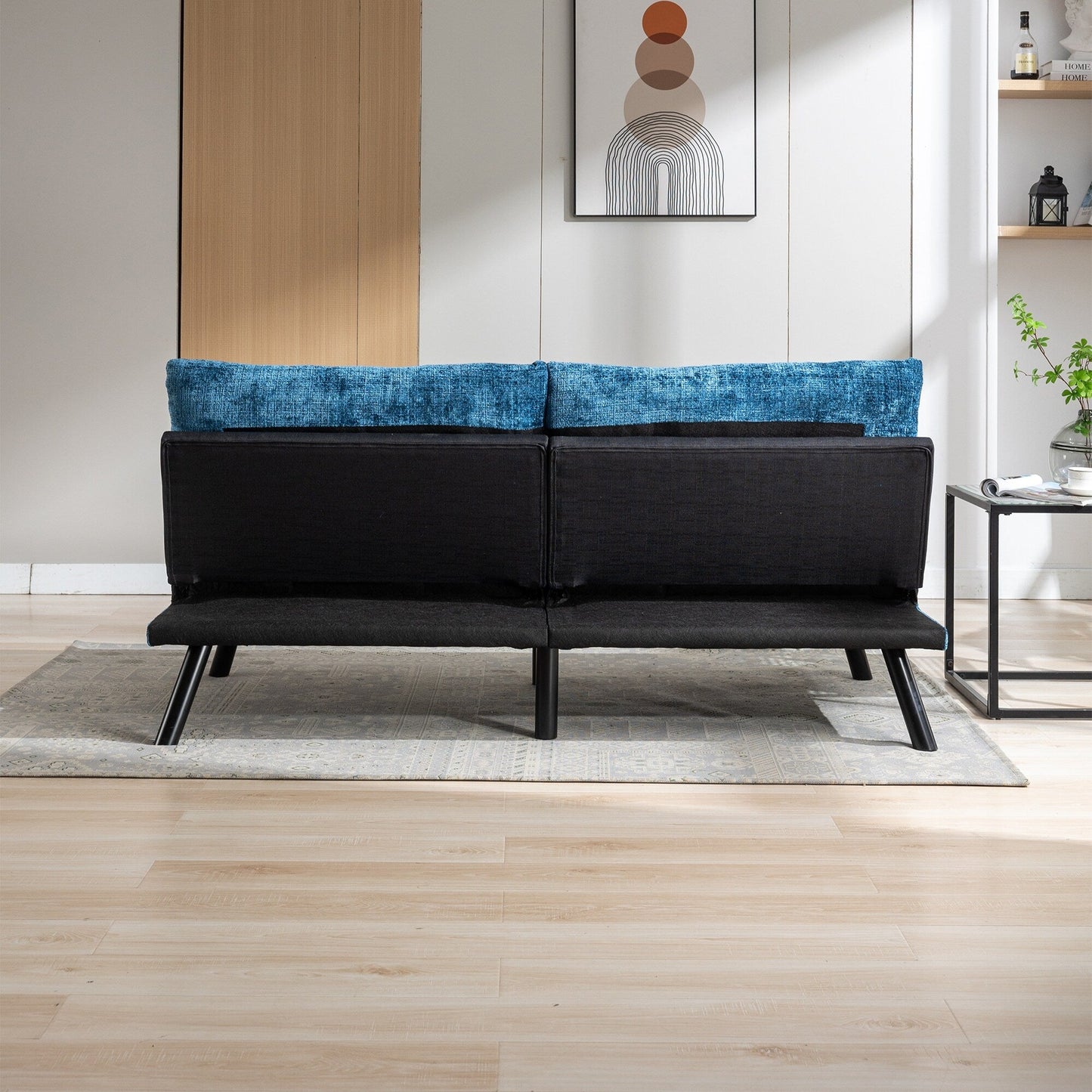 Canapé-lit futon convertible en chenille bleue