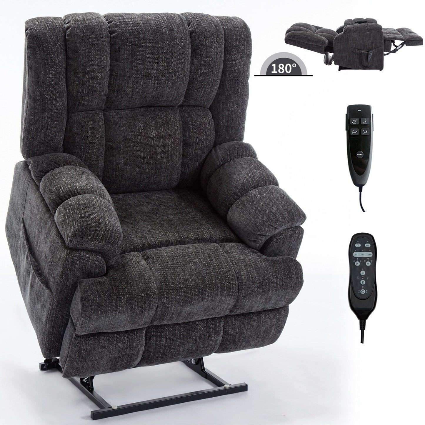 Fauteuil inclinable bleu à double moteur avec chauffage, massage, inclinaison infinie et support robuste jusqu'à 350 lb