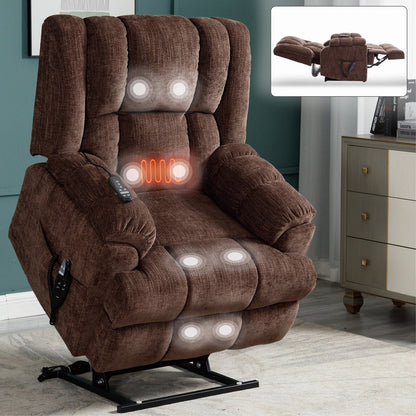 Fauteuil inclinable électrique à double moteur bleu avec chauffage, massage, positions infinies pour personnes âgées, support robuste jusqu'à 350 lb