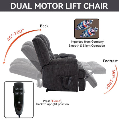 Fauteuil inclinable électrique bleu à double moteur avec chauffage, massage, positionnement infini, télécommande et soutien lombaire