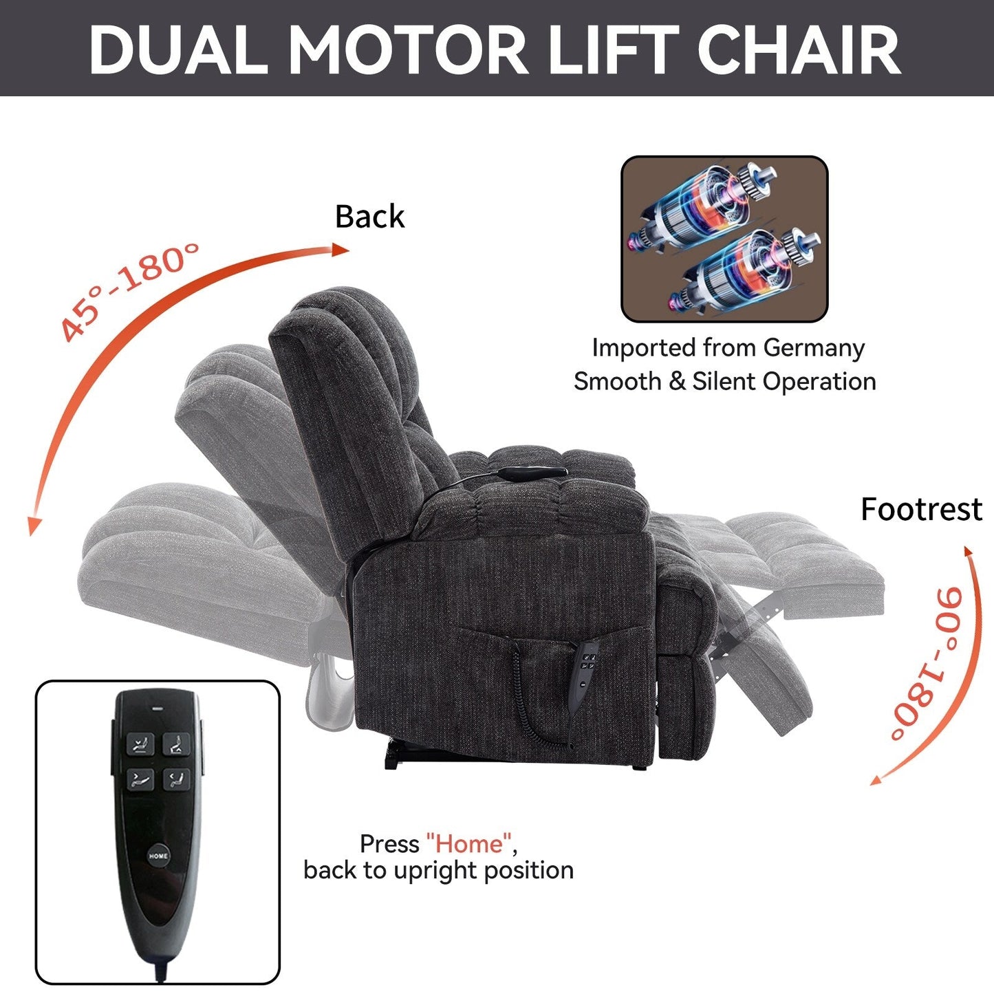 Fauteuil inclinable électrique bleu à double moteur avec massage et support robuste