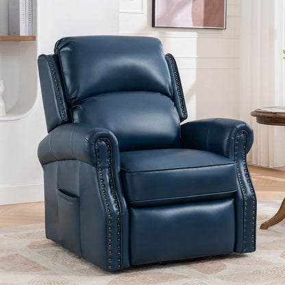 Fauteuil inclinable électrique bleu avec massage 8 points, chauffage, gravité zéro, ports USB et poche de rangement