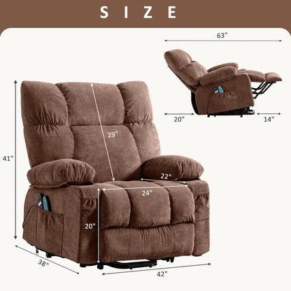Fauteuil inclinable électrique bleu avec chauffage, massage, options d'inclinaison infinies, ports USB et poches latérales