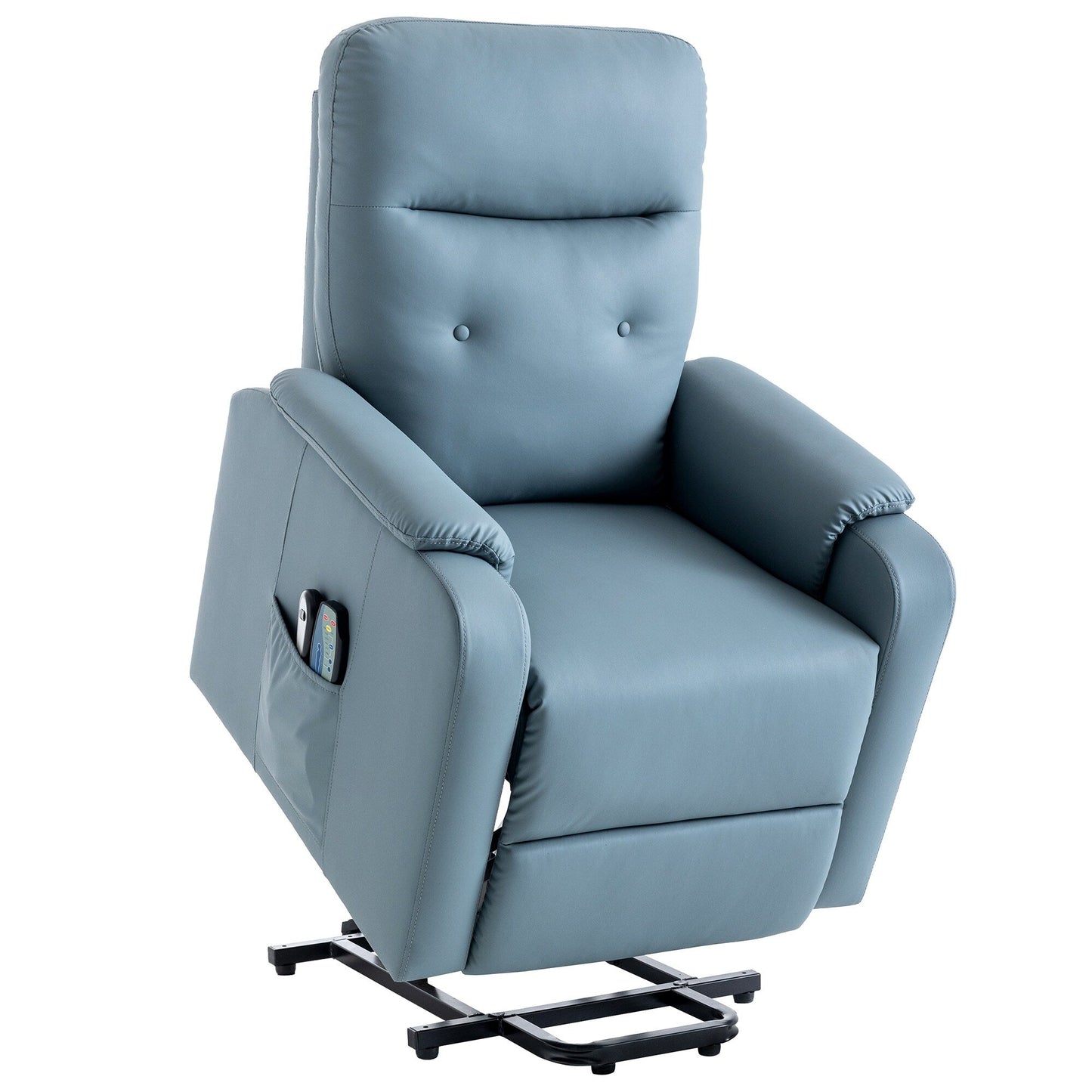 Fauteuil inclinable électrique bleu avec massage et chauffage, poche latérale pratique pour seniors et adultes