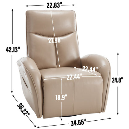 Fauteuil inclinable électrique en cuir véritable bleu avec pivot à 270°, mouvement de bascule, soutien lombaire et ports USB et Type-C