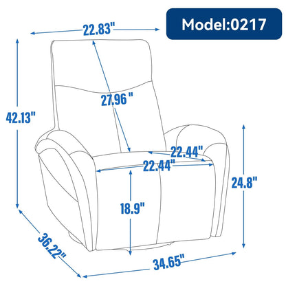Fauteuil inclinable électrique en cuir véritable bleu avec pivot et chargement USB