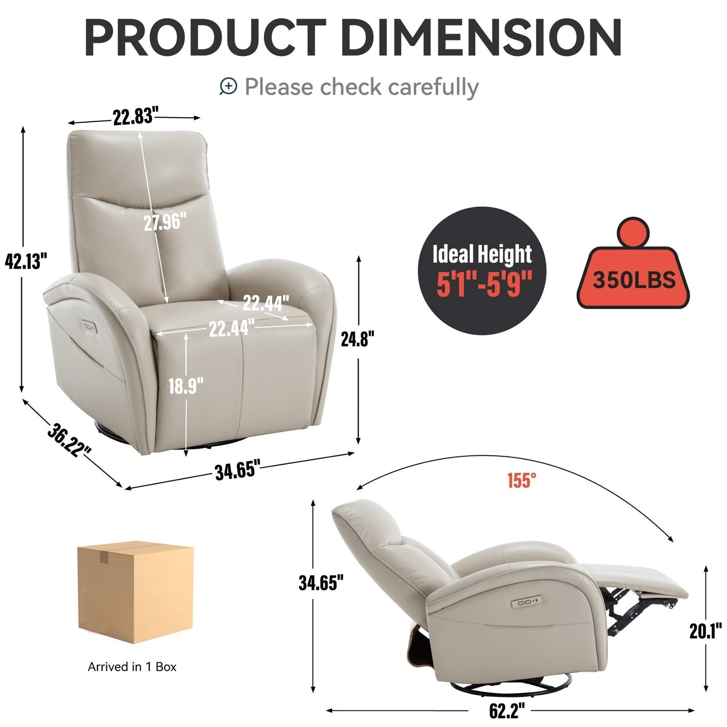 Fauteuil inclinable électrique en cuir bleu avec pivot à 270°, fonction bascule, support lombaire et ports de chargement USB et Type-C