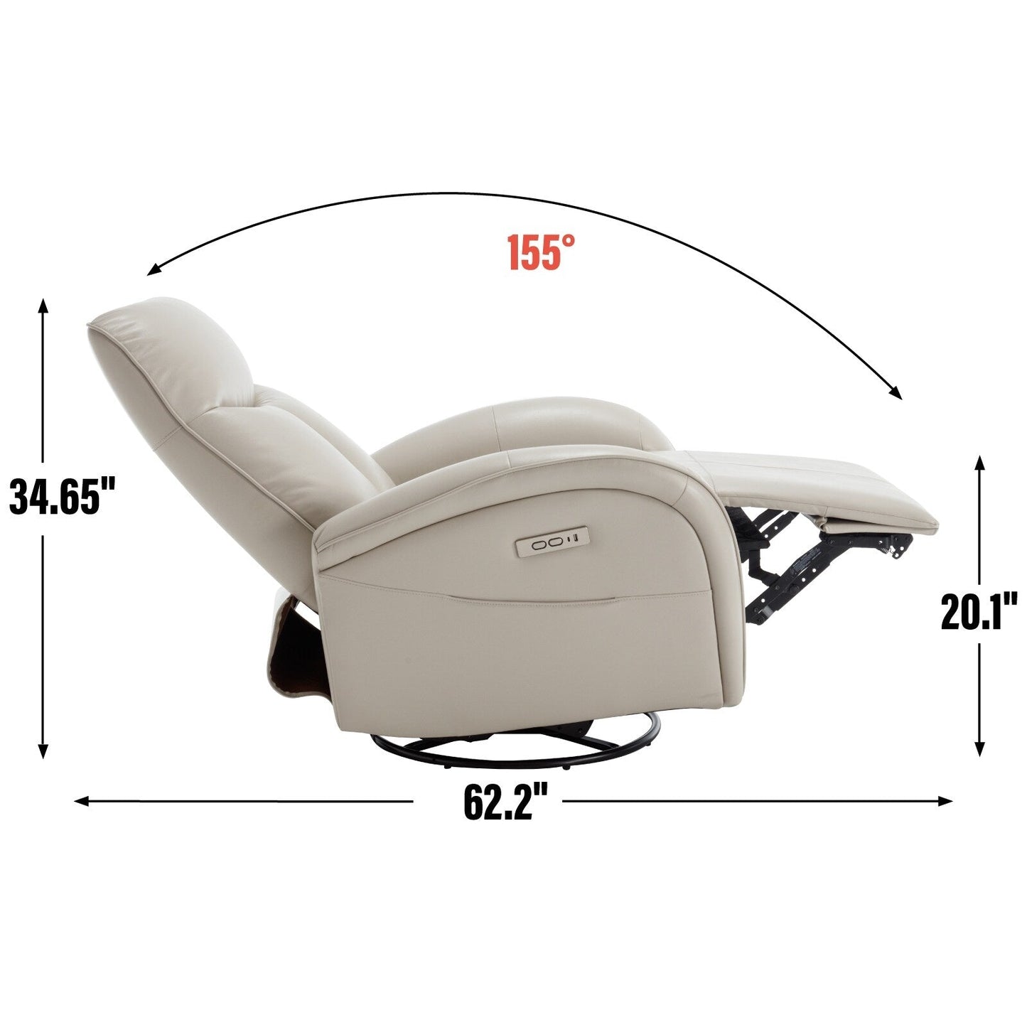 Fauteuil inclinable électrique en cuir bleu avec pivot à 270°, fonction bascule, support lombaire et ports de chargement USB et Type-C