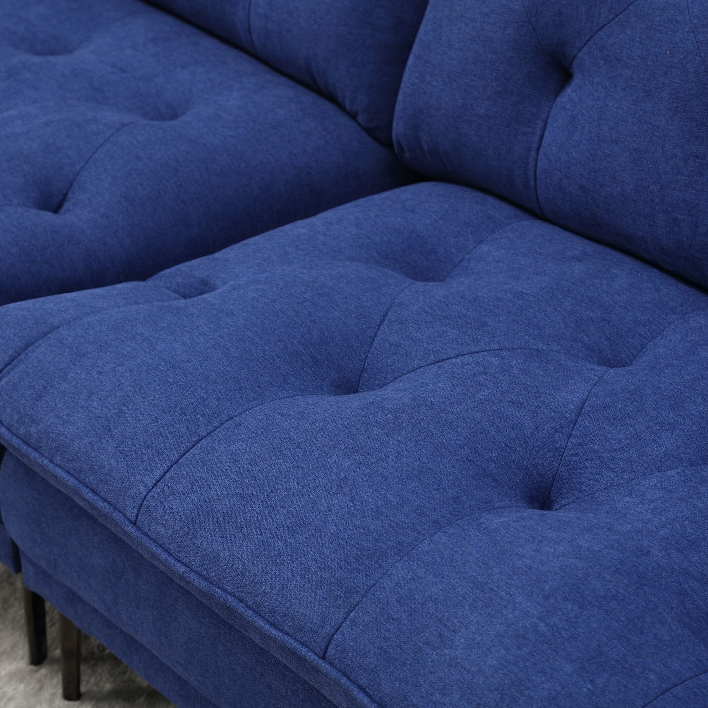 Canapé causeuse en lin bleu moderne 102.36 avec accoudoirs réglables et coussins capitonnés pour le salon