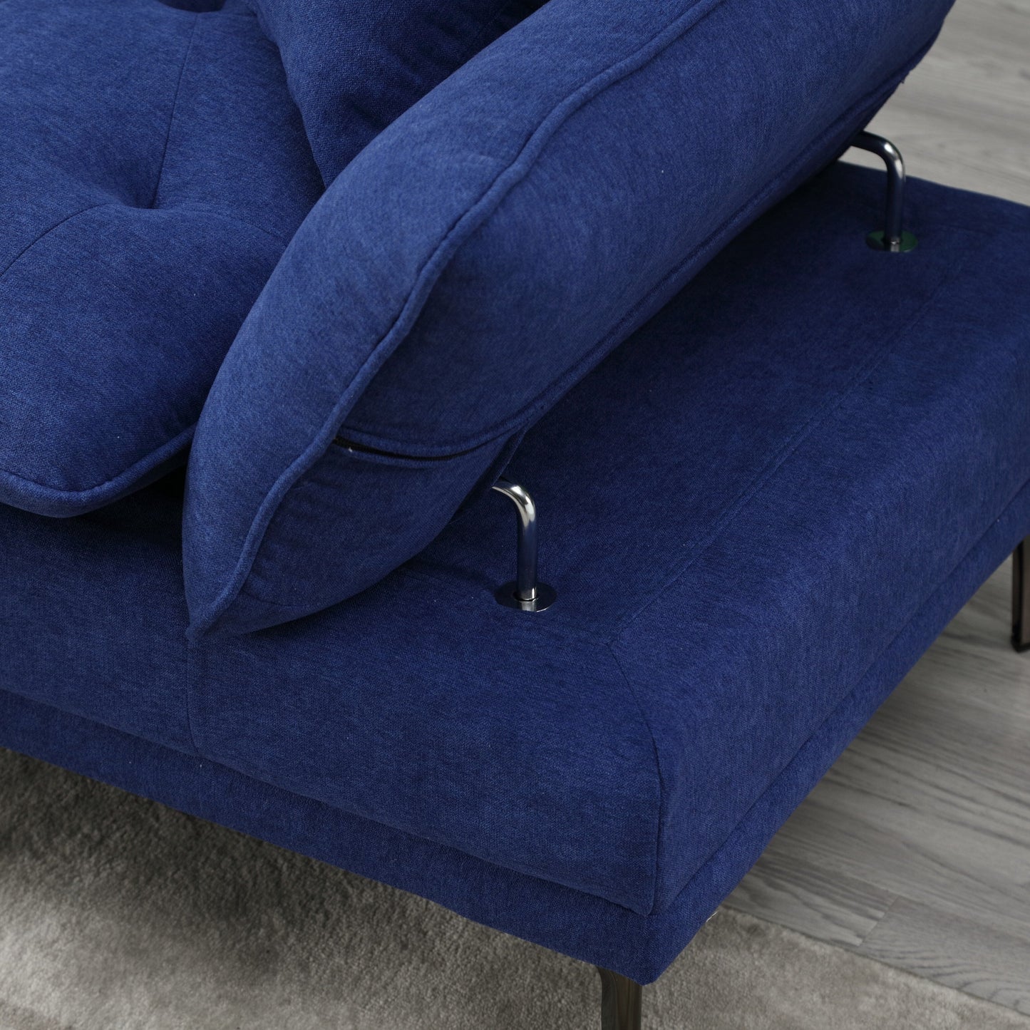 Canapé causeuse en lin bleu moderne 102.36 avec accoudoirs réglables et coussins capitonnés pour le salon