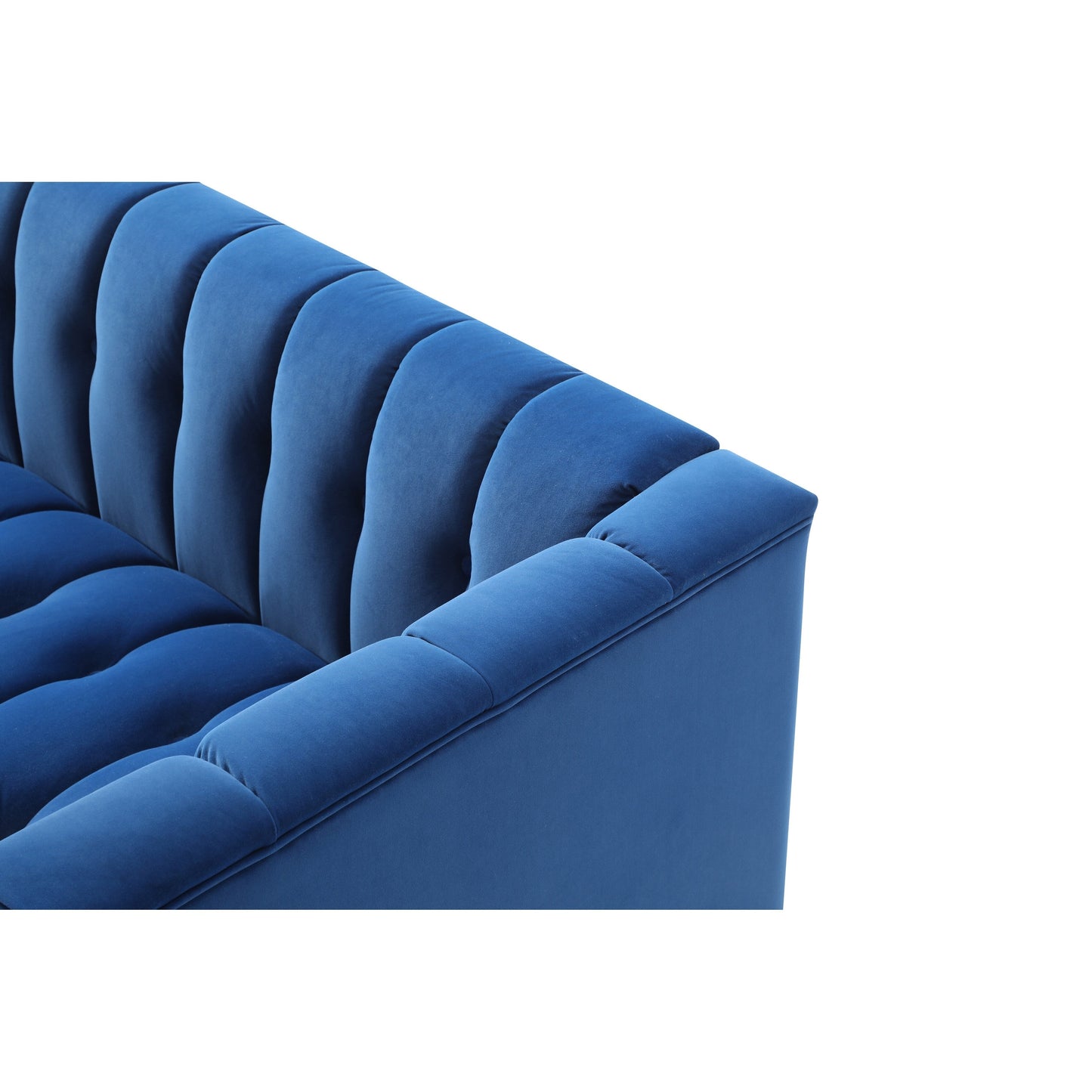 Canapé 3 places en velours bleu moderne 81,88 avec pieds transparents et dossier capitonné pour le salon