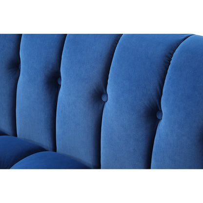 Canapé 3 places en velours bleu moderne 81,88 avec pieds transparents et dossier capitonné pour le salon