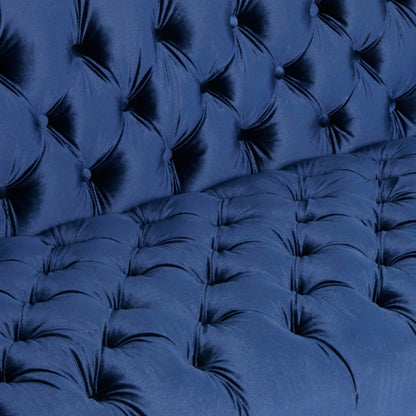 Canapé 3 places bleu moderne en similicuir 86,75 pouces, capitonné avec boutons et pieds en fer lisses en forme de T pour le salon