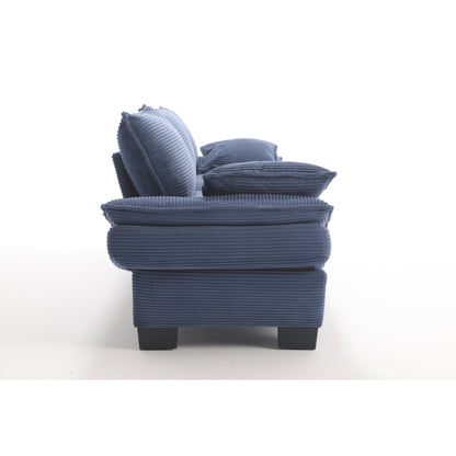 Canapé 3 places en velours côtelé bleu moderne 88,6 avec deux coussins et pieds larges en plastique pour le salon