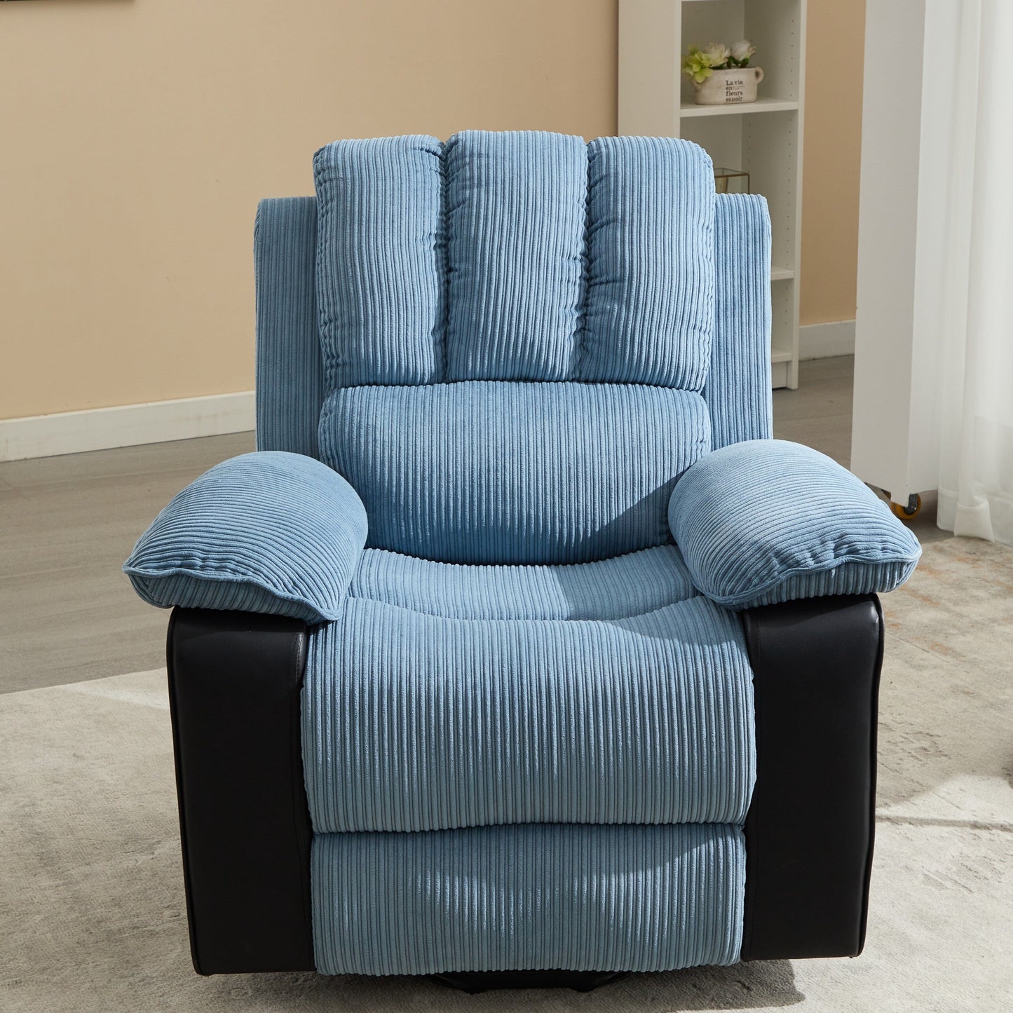 Fauteuil inclinable chauffant bleu moderne avec 8 moteurs de massage et 10 niveaux d'intensité, idéal pour se détendre au salon