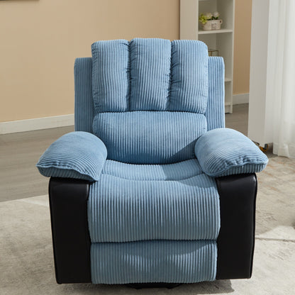 Fauteuil inclinable chauffant bleu moderne avec 8 moteurs de massage et 10 niveaux d'intensité, idéal pour se détendre au salon