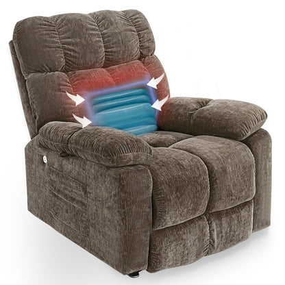 Fauteuil inclinable électrique bleu avec deux moteurs OKIN, massage, chauffage lombaire, positions réglables, ports USB et poches latérales