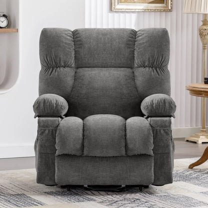Fauteuil inclinable électrique bleu avec chauffage, massage, chargement USB, poches latérales et télécommande
