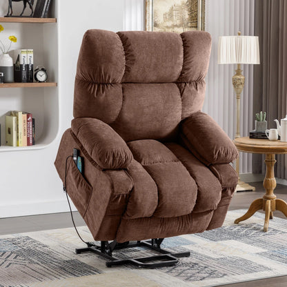 Fauteuil inclinable électrique bleu avec chauffage, massage, chargement USB, poches latérales et télécommande