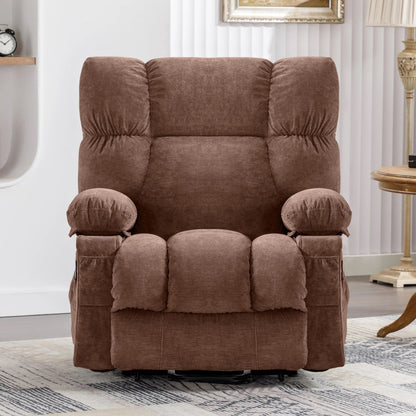 Fauteuil inclinable électrique bleu avec chauffage, massage, chargement USB, poches latérales et télécommande