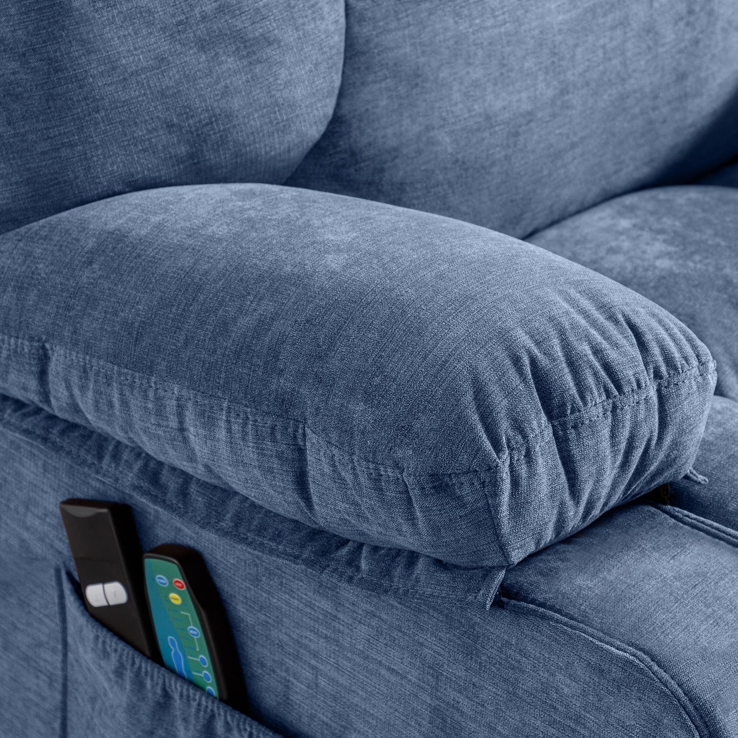 Fauteuil inclinable électrique bleu avec chauffage, massage, port USB et télécommande