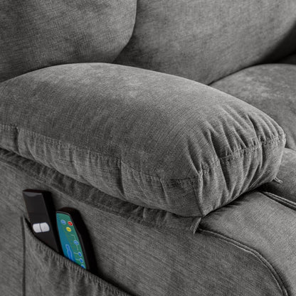 Fauteuil inclinable électrique bleu avec chauffage, massage, port USB et télécommande