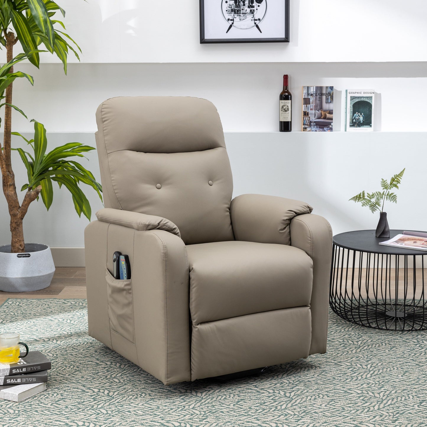Fauteuil inclinable électrique bleu avec massage, chauffage, positions réglables et poche latérale pour plus de commodité