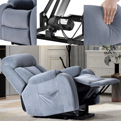 Fauteuil inclinable électrique bleu pour personnes âgées avec télécommande et poche latérale