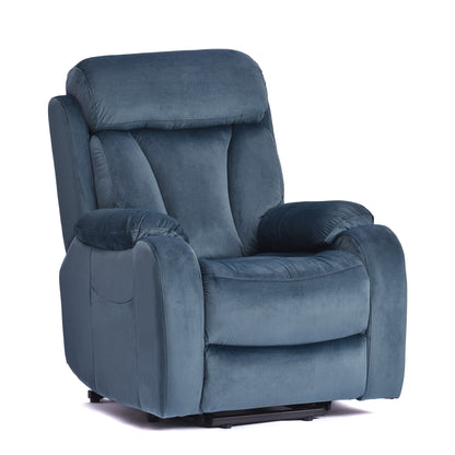 Fauteuil inclinable électrique bleu pour personnes âgées avec télécommande et poche latérale