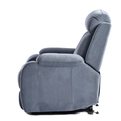 Fauteuil inclinable électrique bleu pour personnes âgées avec télécommande et poche latérale