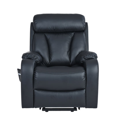 Fauteuil inclinable électrique bleu pour personnes âgées avec télécommande, revêtement antidérapant, coussin rembourré et poche de rangement latérale