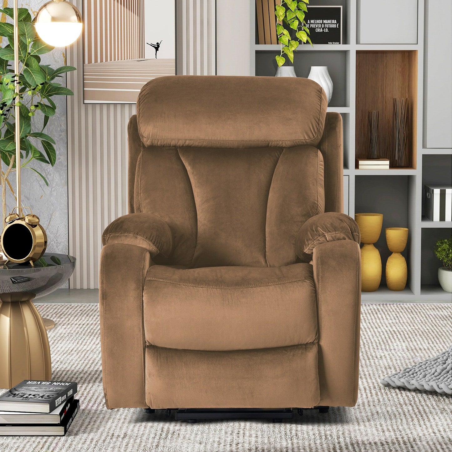 Fauteuil inclinable électrique bleu pour personnes âgées avec télécommande, revêtement antidérapant, coussin rembourré et poche de rangement latérale