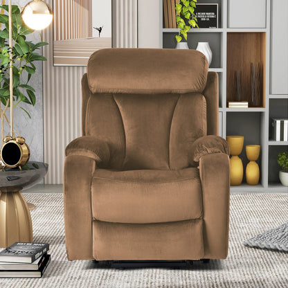 Fauteuil inclinable électrique bleu pour personnes âgées avec télécommande, revêtement antidérapant, coussin rembourré et poche de rangement latérale