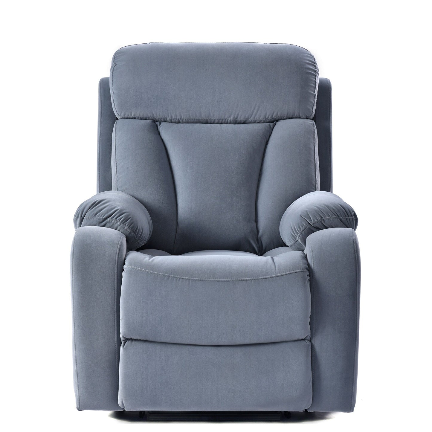 Fauteuil inclinable électrique bleu pour personnes âgées avec télécommande, revêtement antidérapant, coussin rembourré et poche de rangement latérale