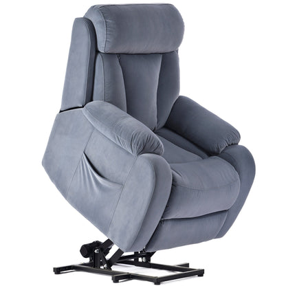 Fauteuil inclinable électrique bleu pour personnes âgées avec télécommande, revêtement antidérapant, coussin rembourré et poche de rangement latérale